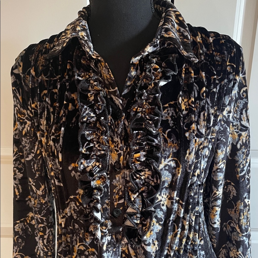 Reborn Black and Gold Patterned Long Sleeve Tunic Dress Size Small - Picture 5 of 8